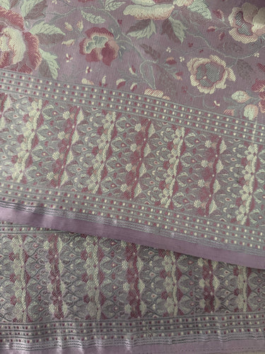 Satin Silk Saree from Banaras| Tanchoi weave | Mauve/Light Purple | Handwoven | No Zari | Silk Mark Certified | Ships from California